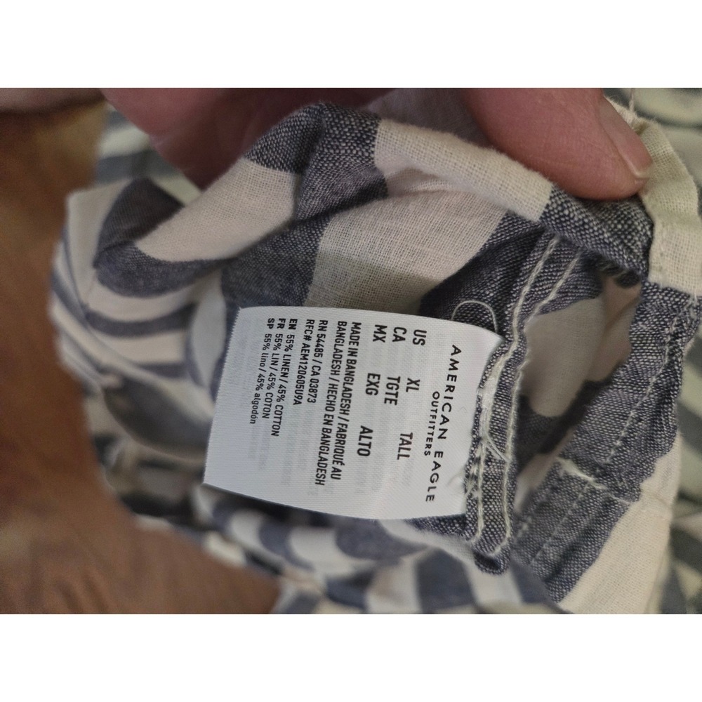 American Eagle Linen Blend Striped Short Sleeve Button Down Shirt Blue XL Tall - Picture 5 of 7